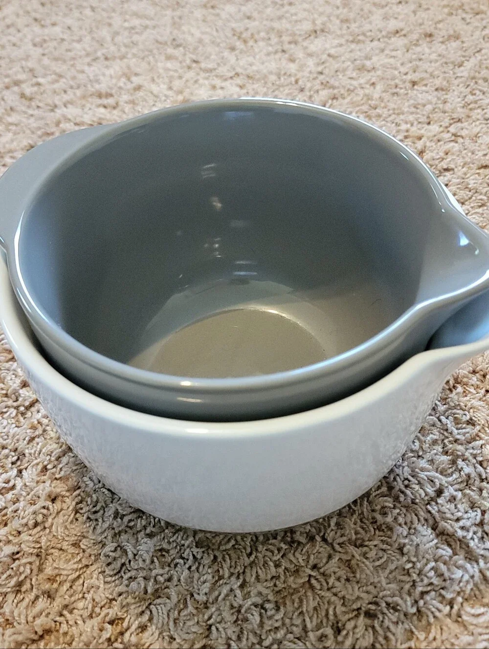 Crate & Barrel Set Of 2 Grey and White Riley Ceramic Mixing Bowls!